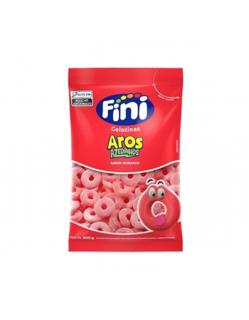 BALA DE GELATINA AROS DE MORANGO AZEDNIHOS 500G FINI