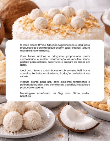 Coco Flocos Úmido Adoçado 5kg Dinococo