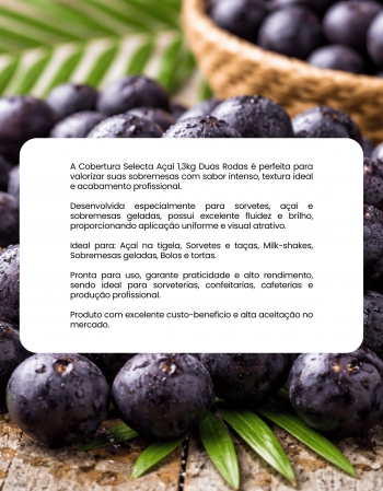 Cobertura Selecta Açaí 1,3kg Duas Rodas
