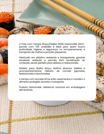 Pote Molho Shoyu G695 Com Tampa 700un Galvanotek 30ml