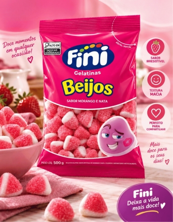 Bala De Gelatina Fini Beijos Morango 500g