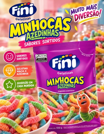 Bala De Gelatina Fini Minhocas Cítricas 500g