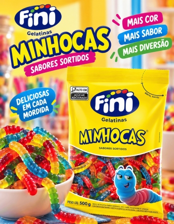 Bala De Gelatina Fini Minhocas 500g
