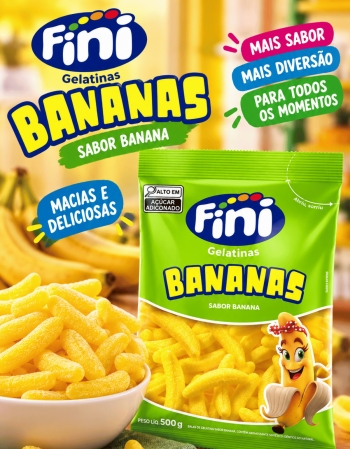 Bala De Gelatina Fini Bananas 500g
